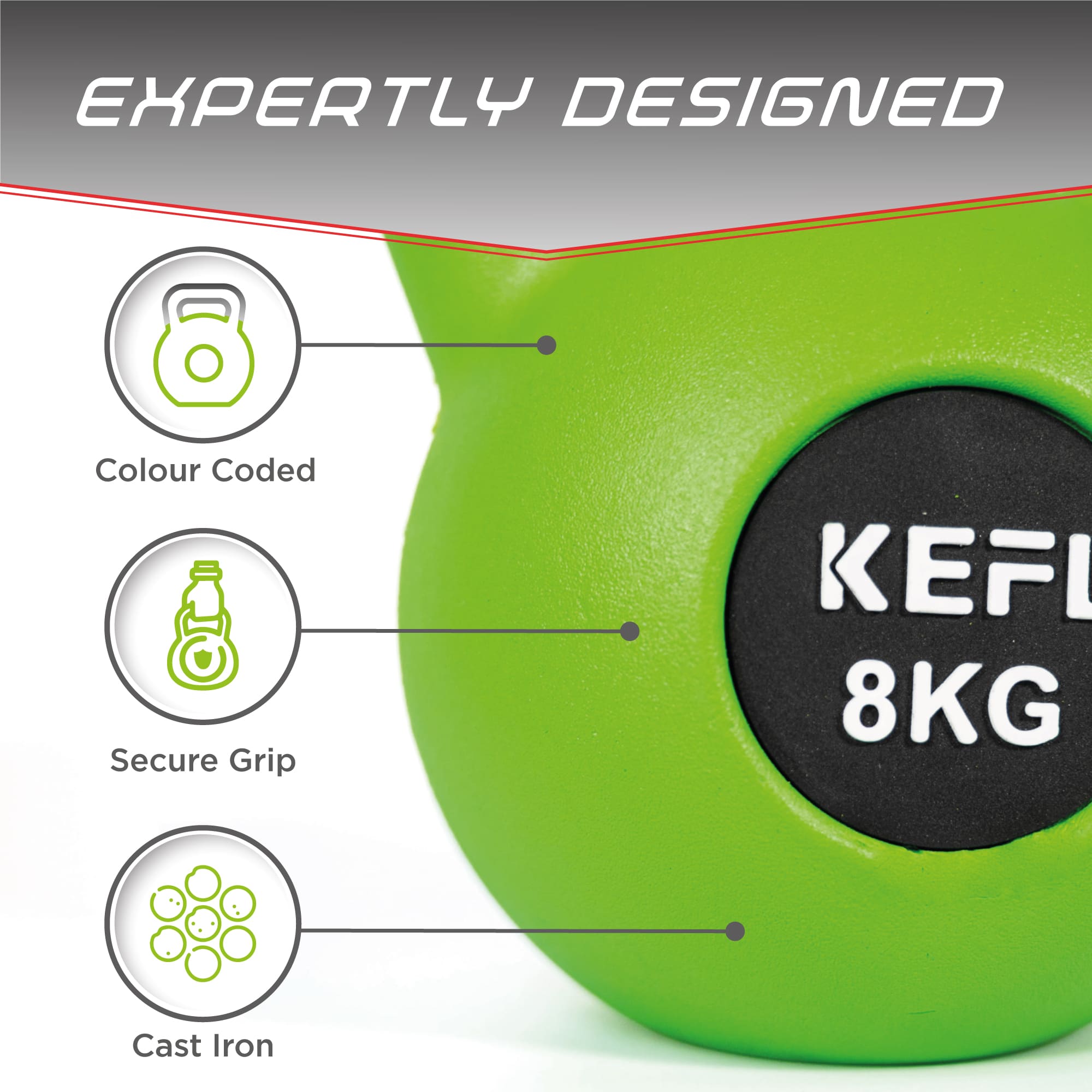 KEFL Rubber Coated Kettlebell with Chrome Handle - KEFLUK