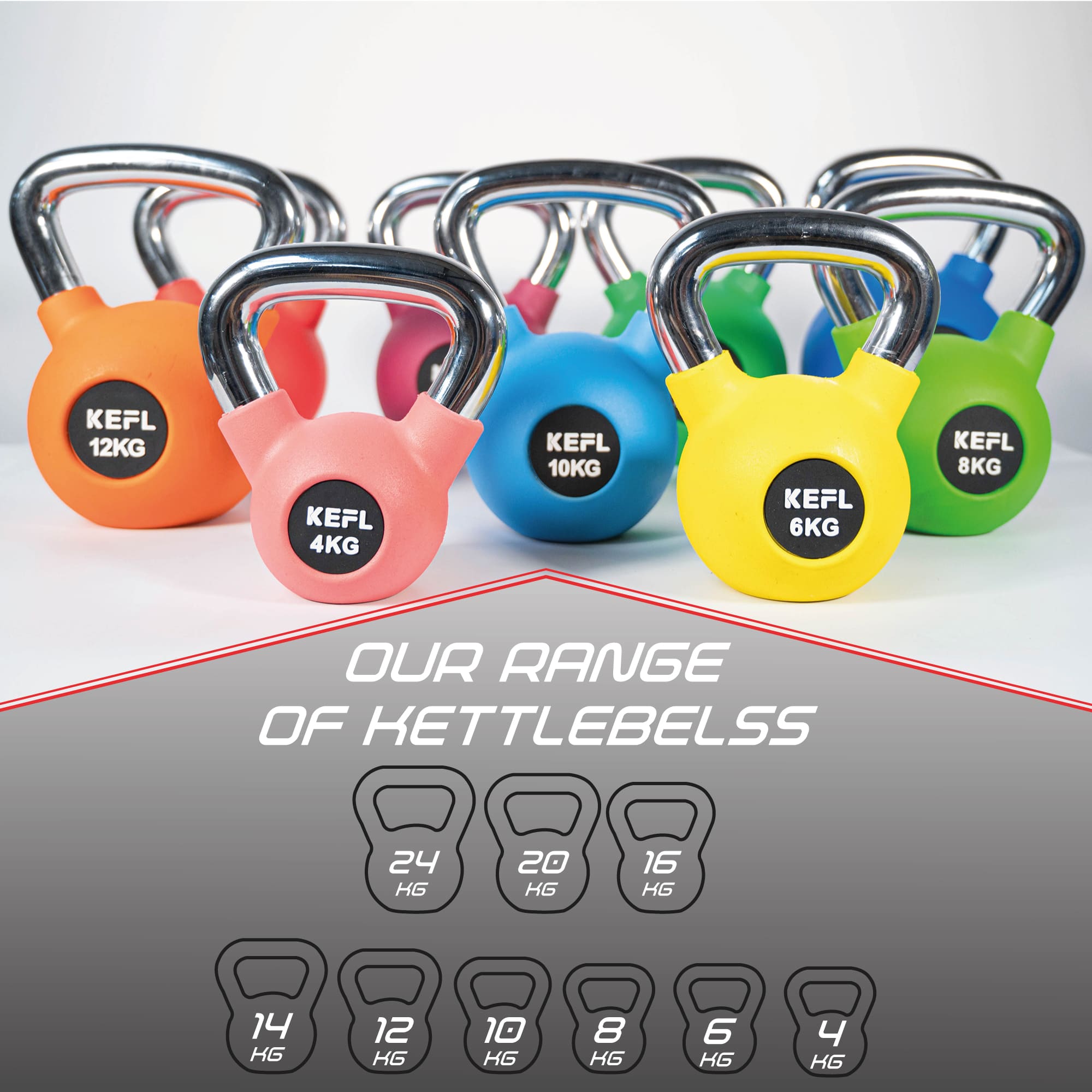 KEFL Rubber Coated Kettlebell with Chrome Handle - KEFLUK