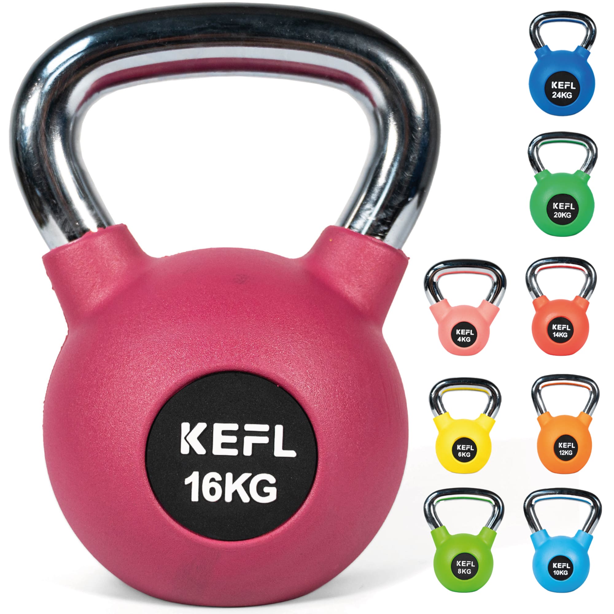 KEFL Rubber Coated Kettlebell with Chrome Handle - KEFLUK