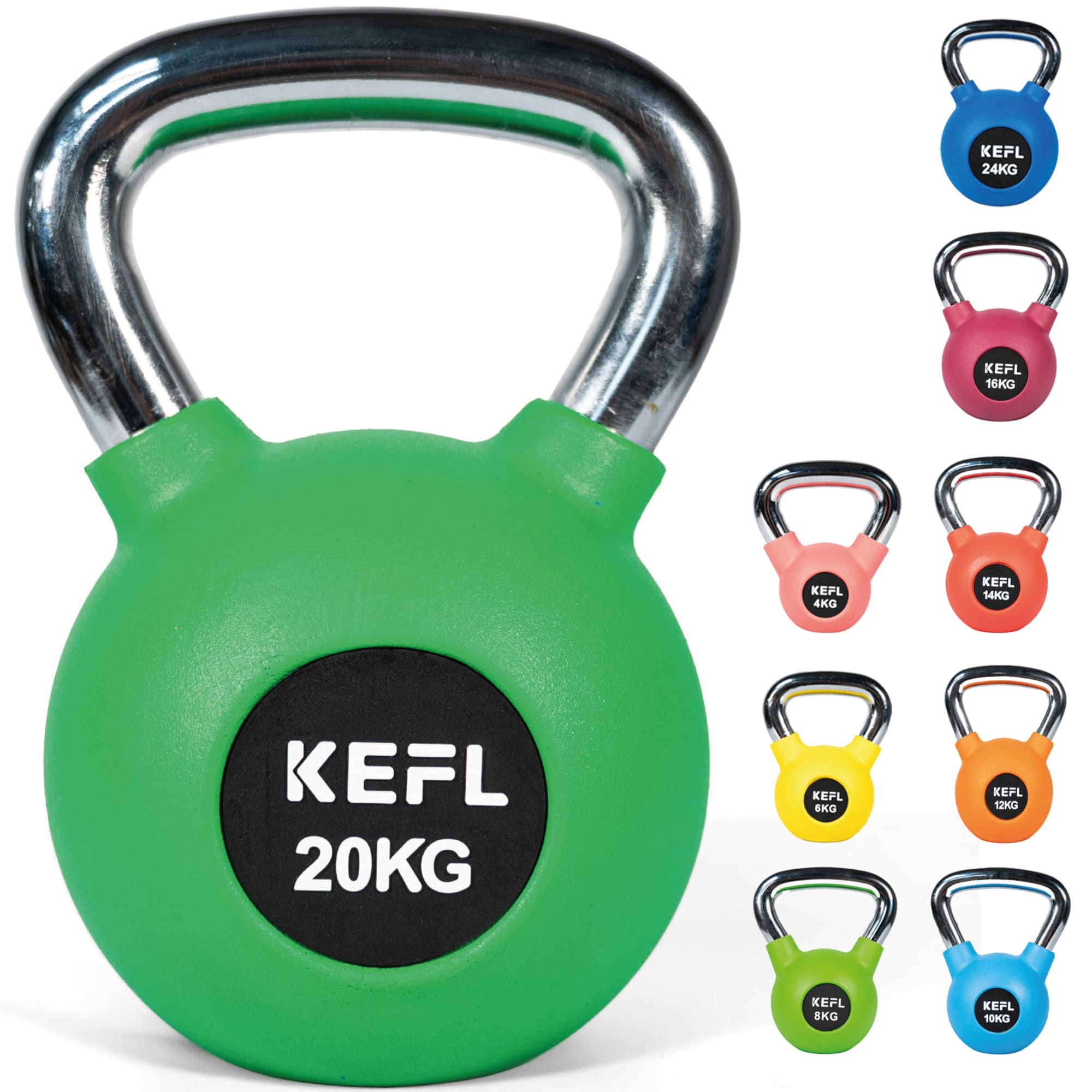 KEFL Rubber Coated Kettlebell with Chrome Handle - KEFLUK