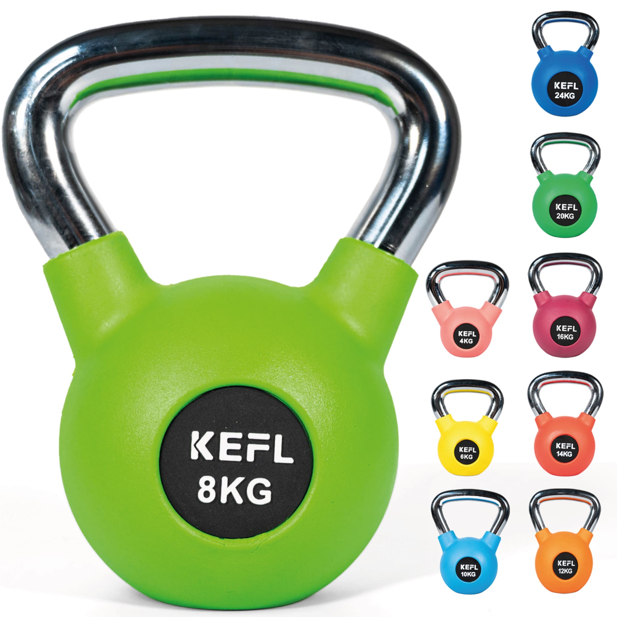 KEFL Rubber Coated Kettlebell with Chrome Handle - KEFLUK