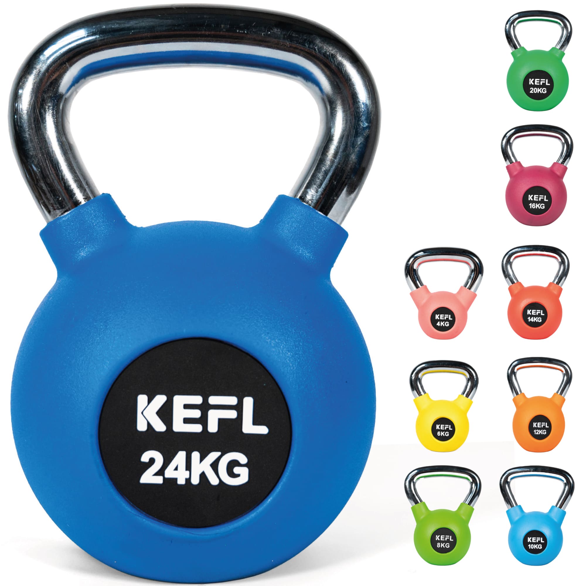 KEFL Rubber Coated Kettlebell with Chrome Handle - KEFLUK