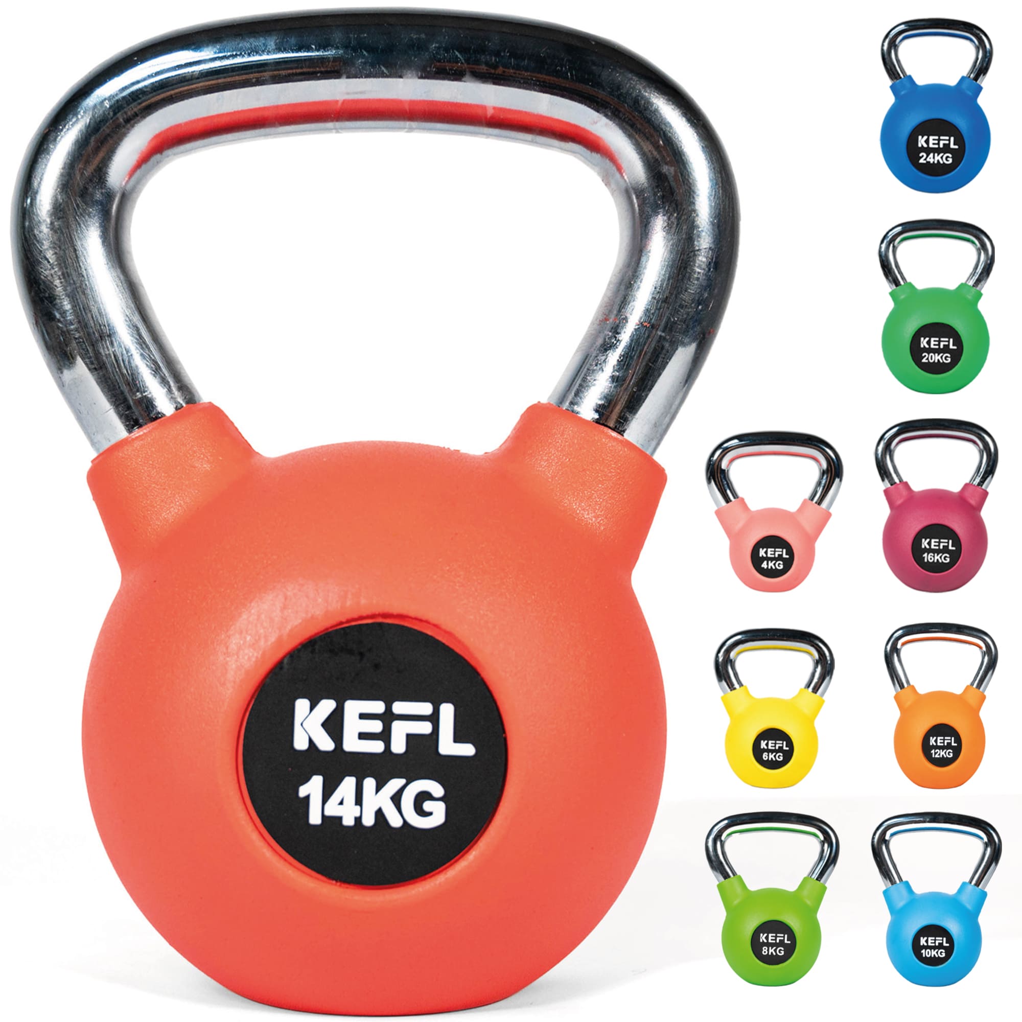 KEFL Rubber Coated Kettlebell with Chrome Handle - KEFLUK