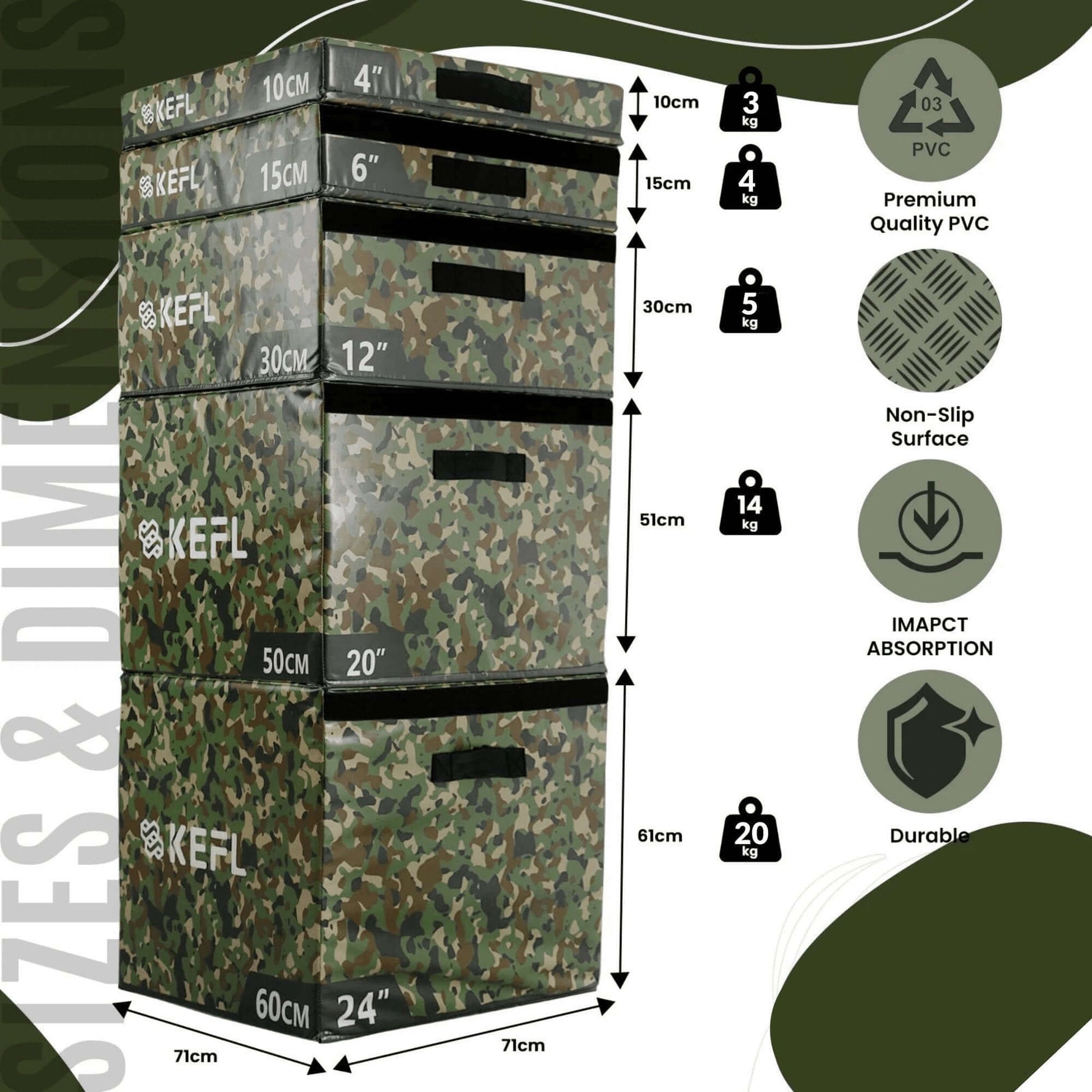 KEFL Soft Foam Plyometric Jump Box - Green Camo