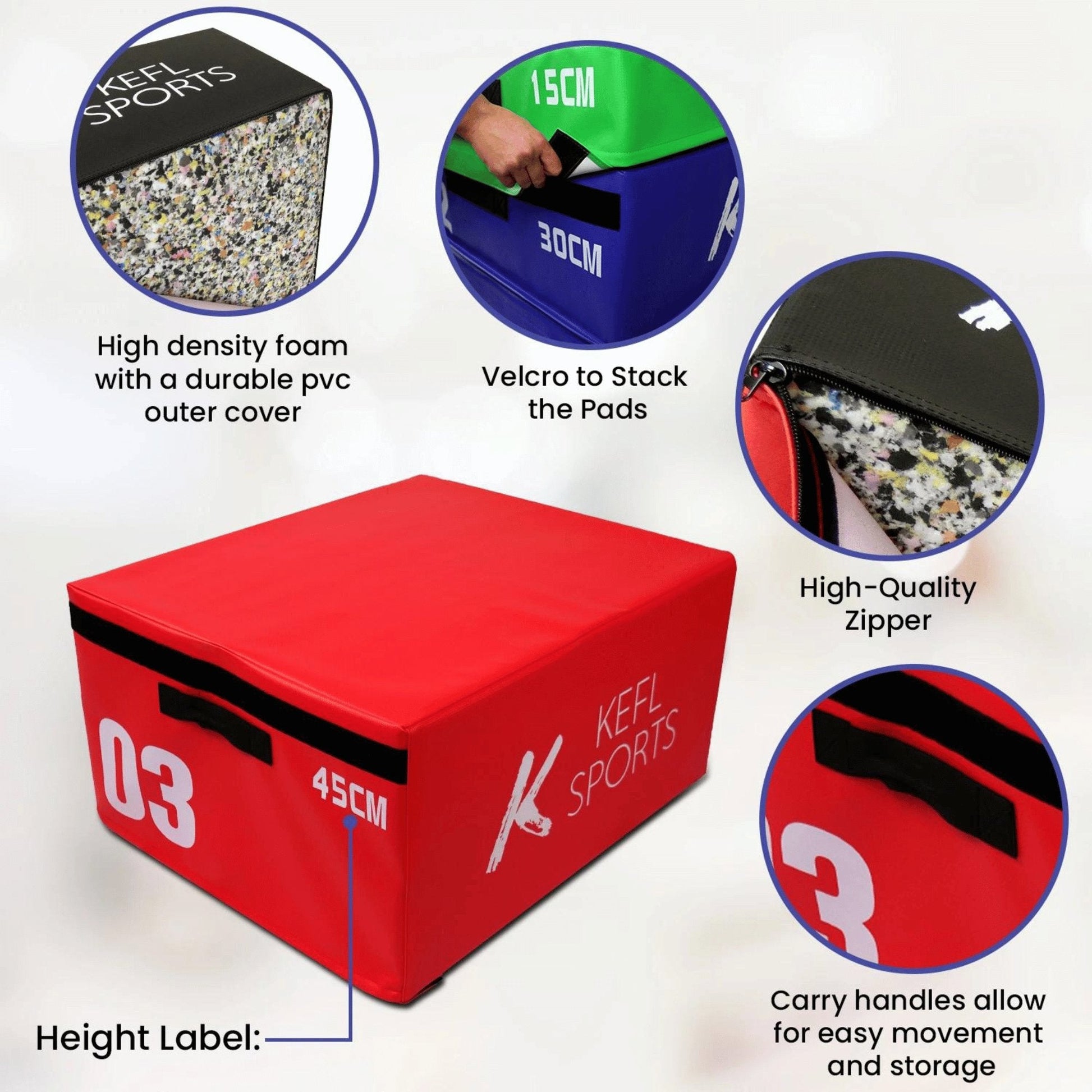 KEFL Soft Foam Stackable Plyometric Coloured Jump Box 90x75cm
