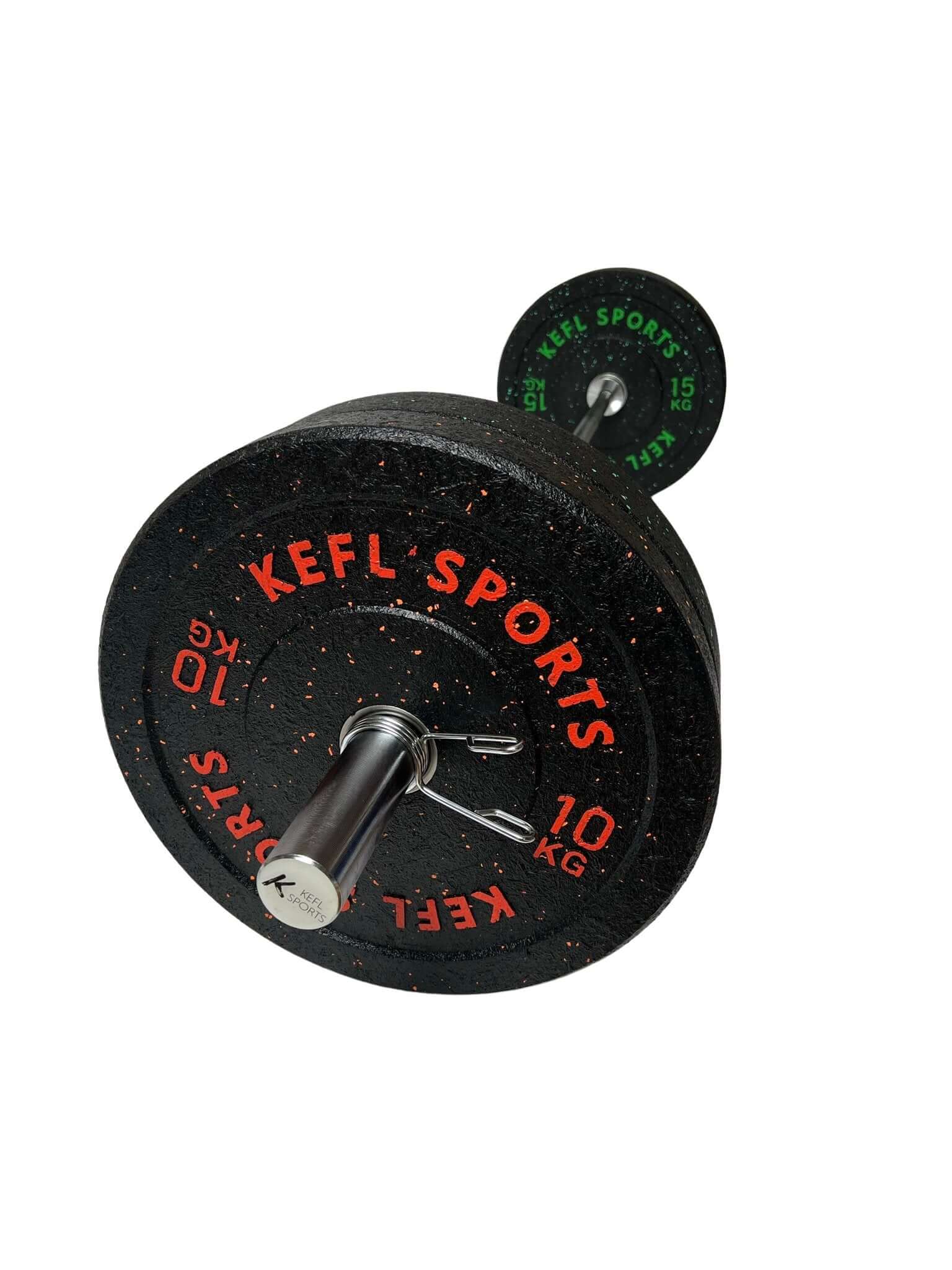 Olympic EZ Barbell & Colour Splashed Bumper Plates Set