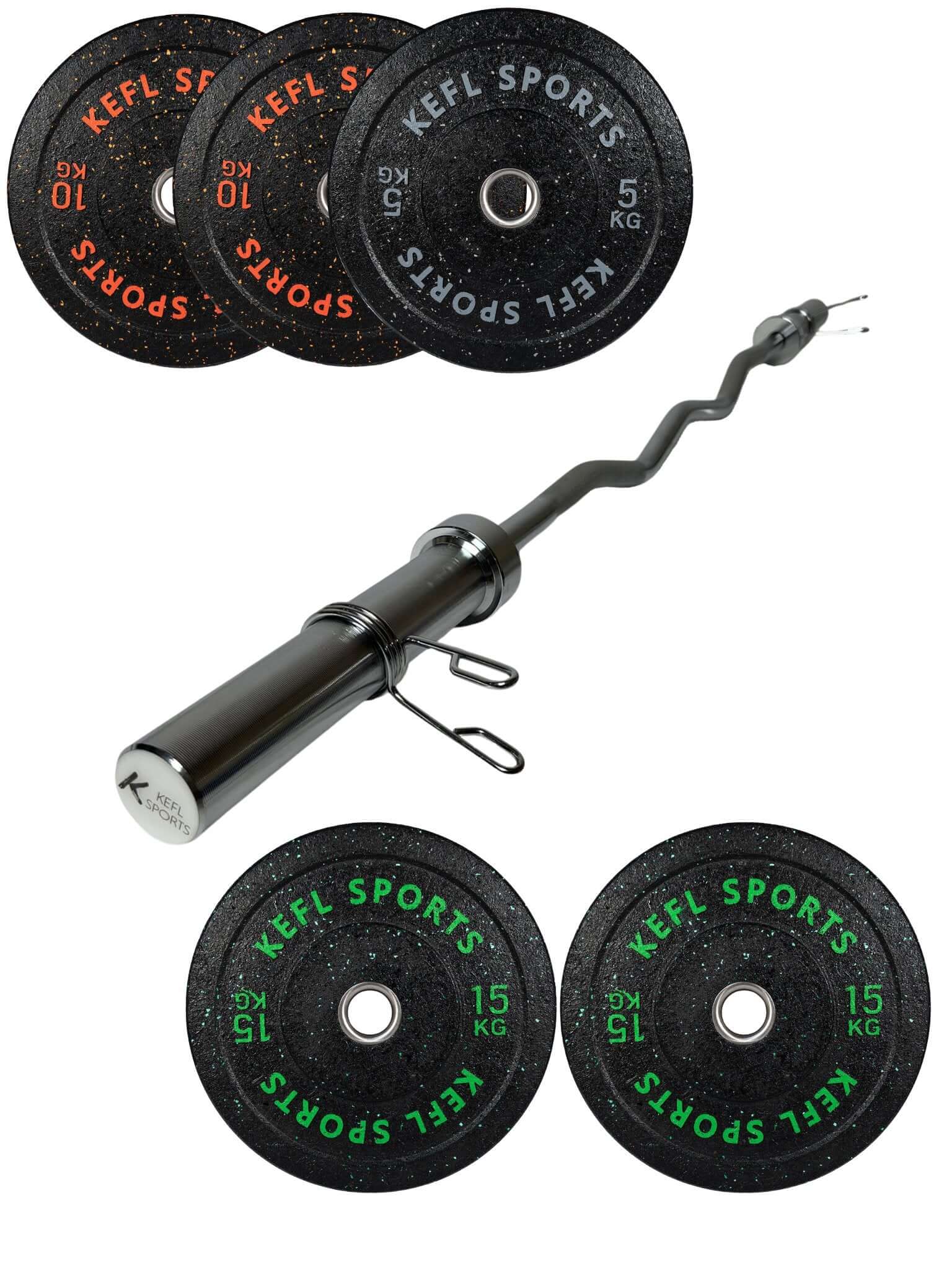 Olympic EZ Barbell & Colour Splashed Bumper Plates Set