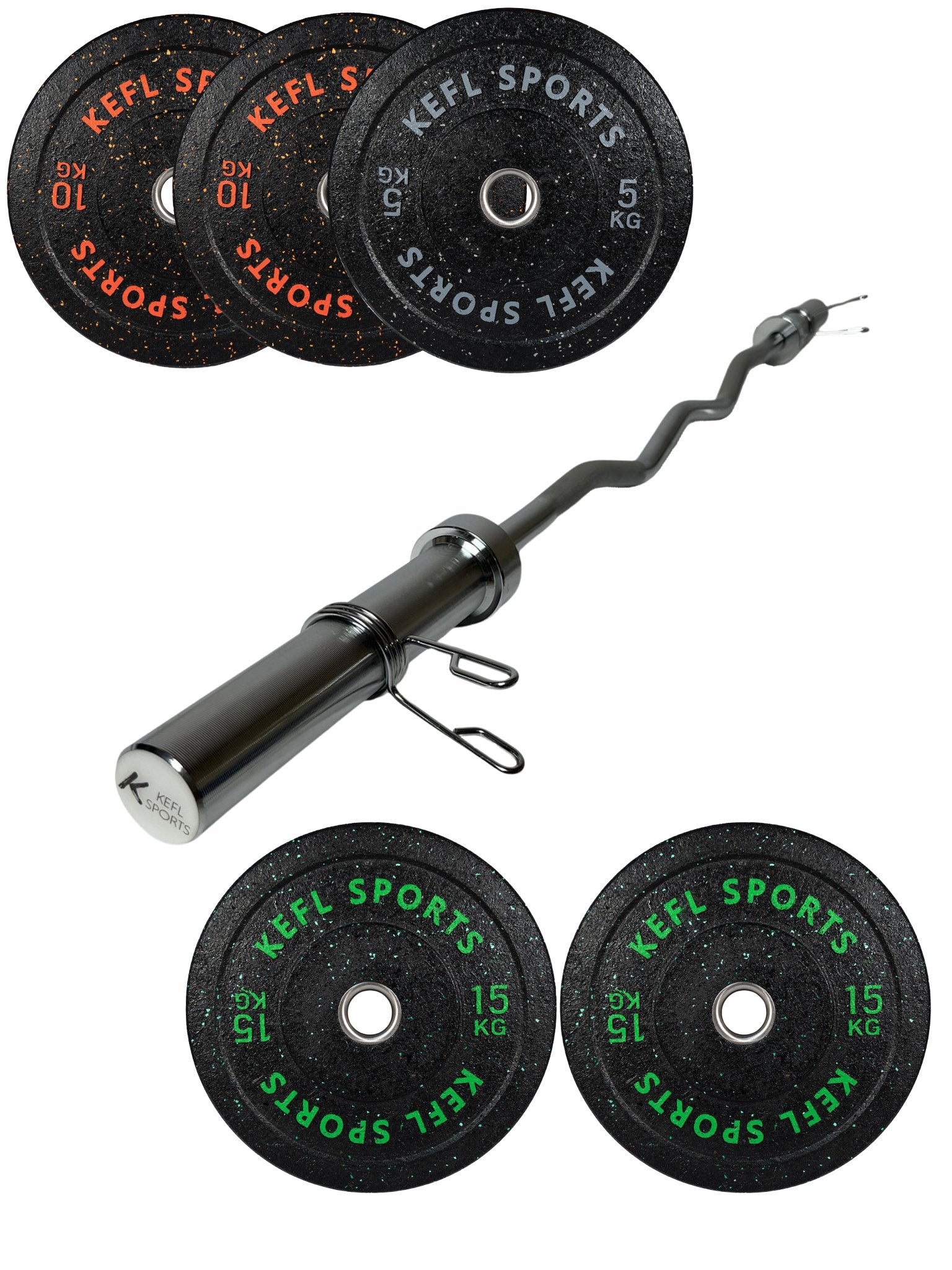 Olympic EZ Barbell & Colour Splashed Bumper Plates Set - KEFLUK