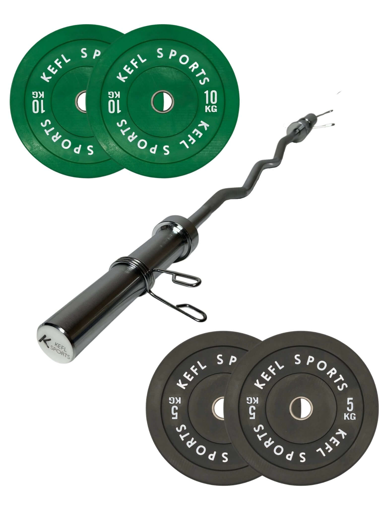 Olympic EZ Barbell & Coloured Bumper Plates Set