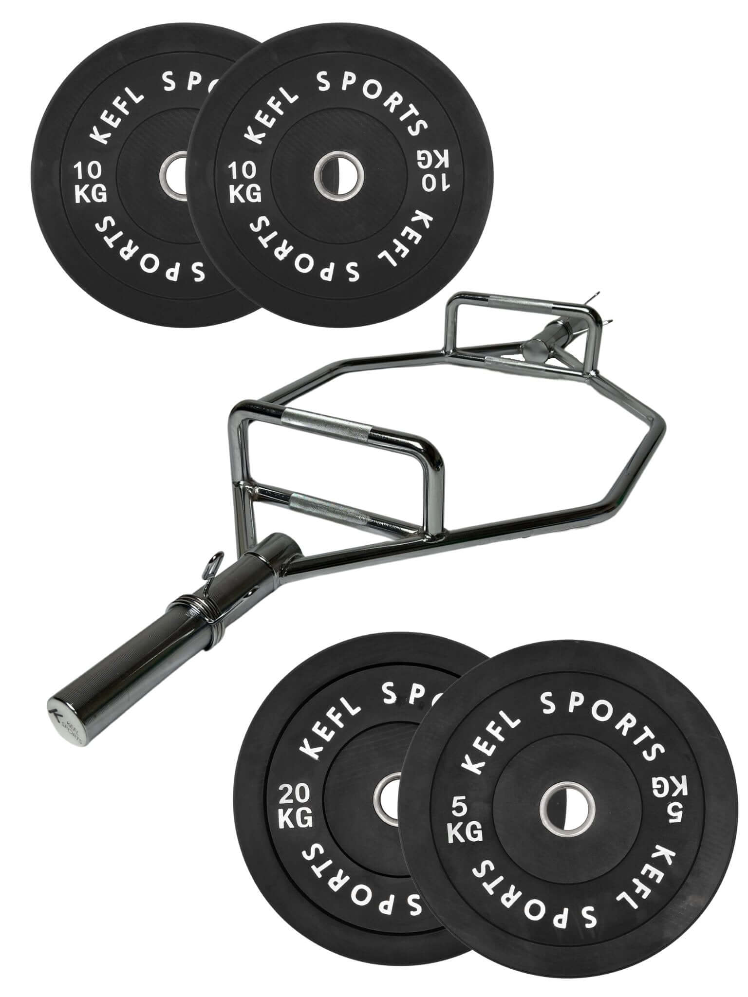 Olympic Hex Barbell & Black Bumper Plates Set