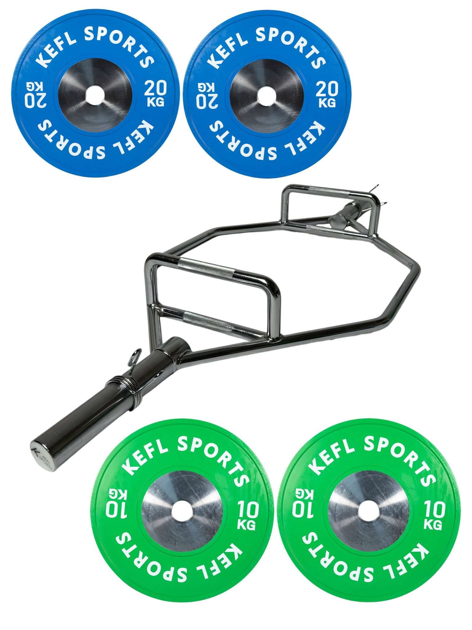 Olympic Hex Barbell & Chrome Strength Competition Bumper Plates Set