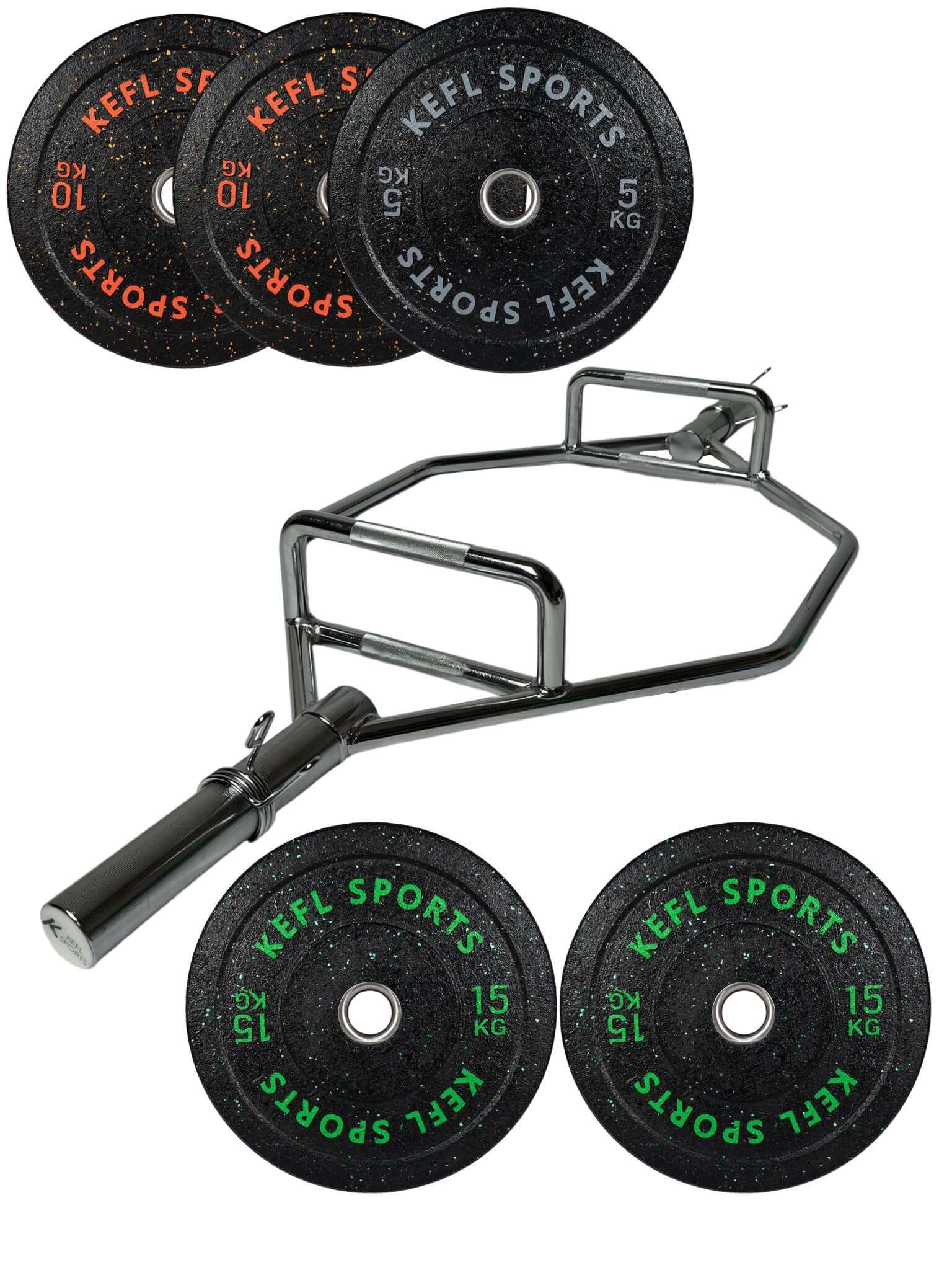 Olympic Hex Barbell & Colour Splashed Bumper Plates Set