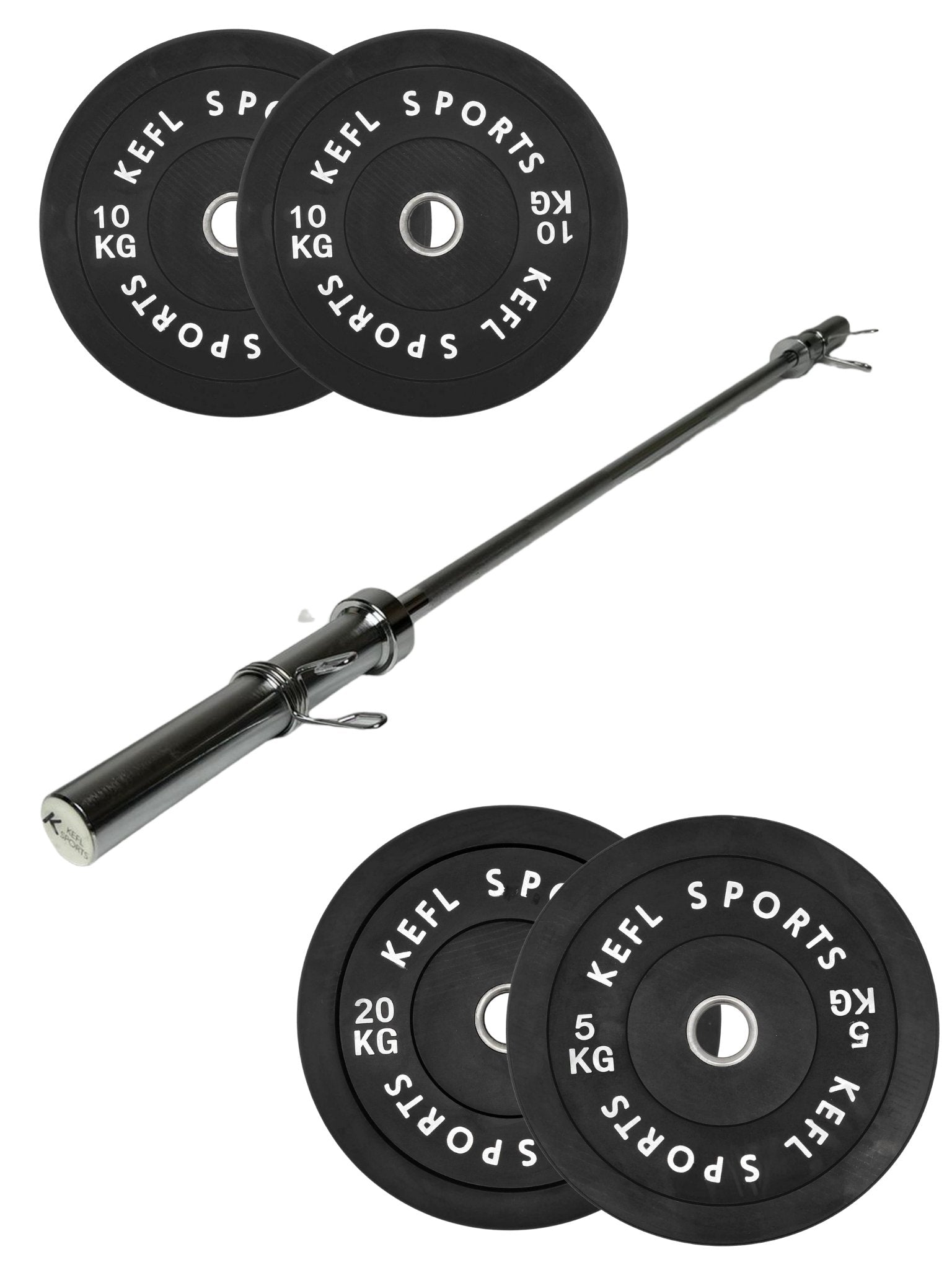 Olympic Straight Barbell & Black Bumper Plates Set - KEFL