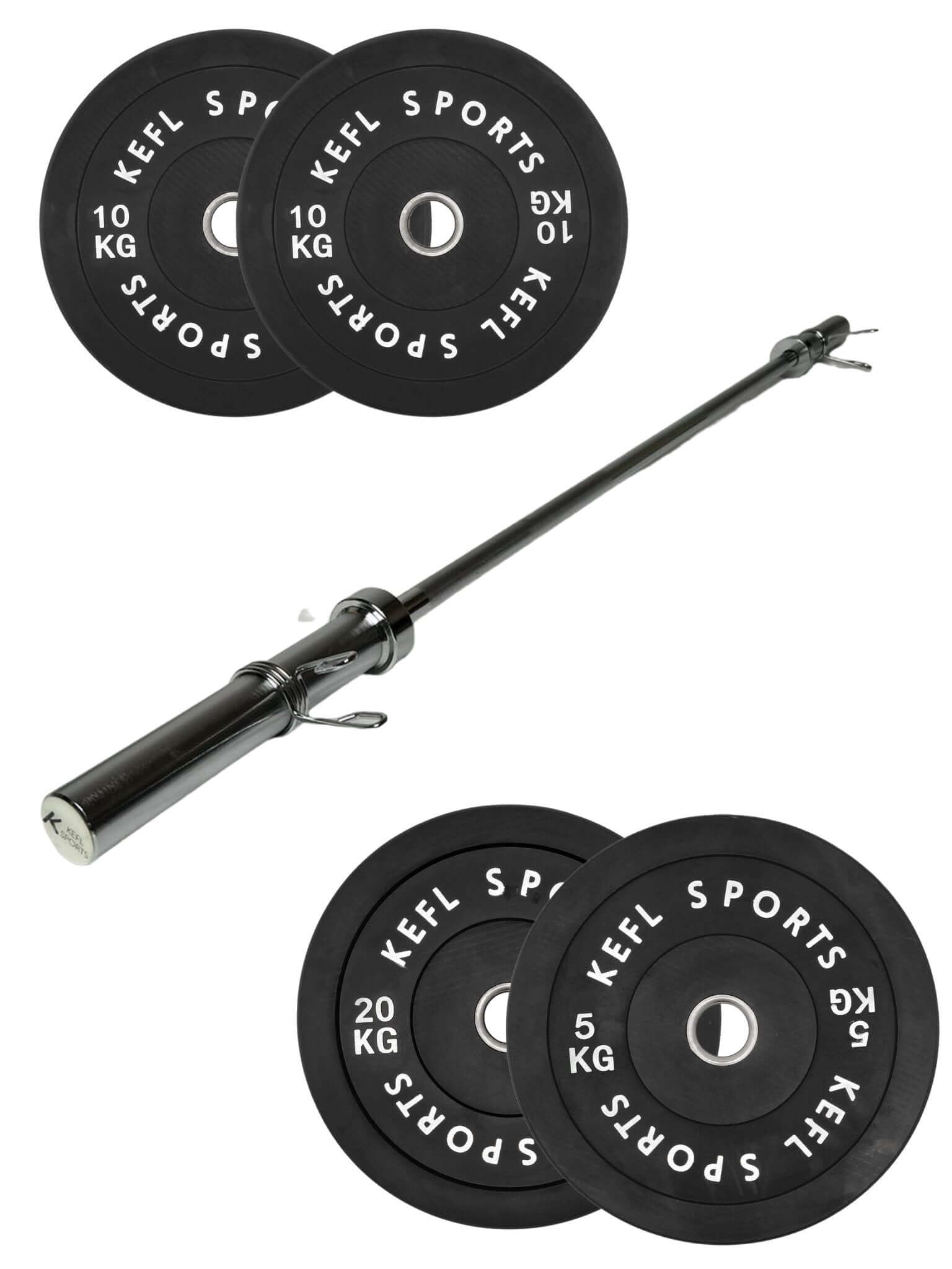 Olympic Straight Barbell & Black Bumper Plates Set