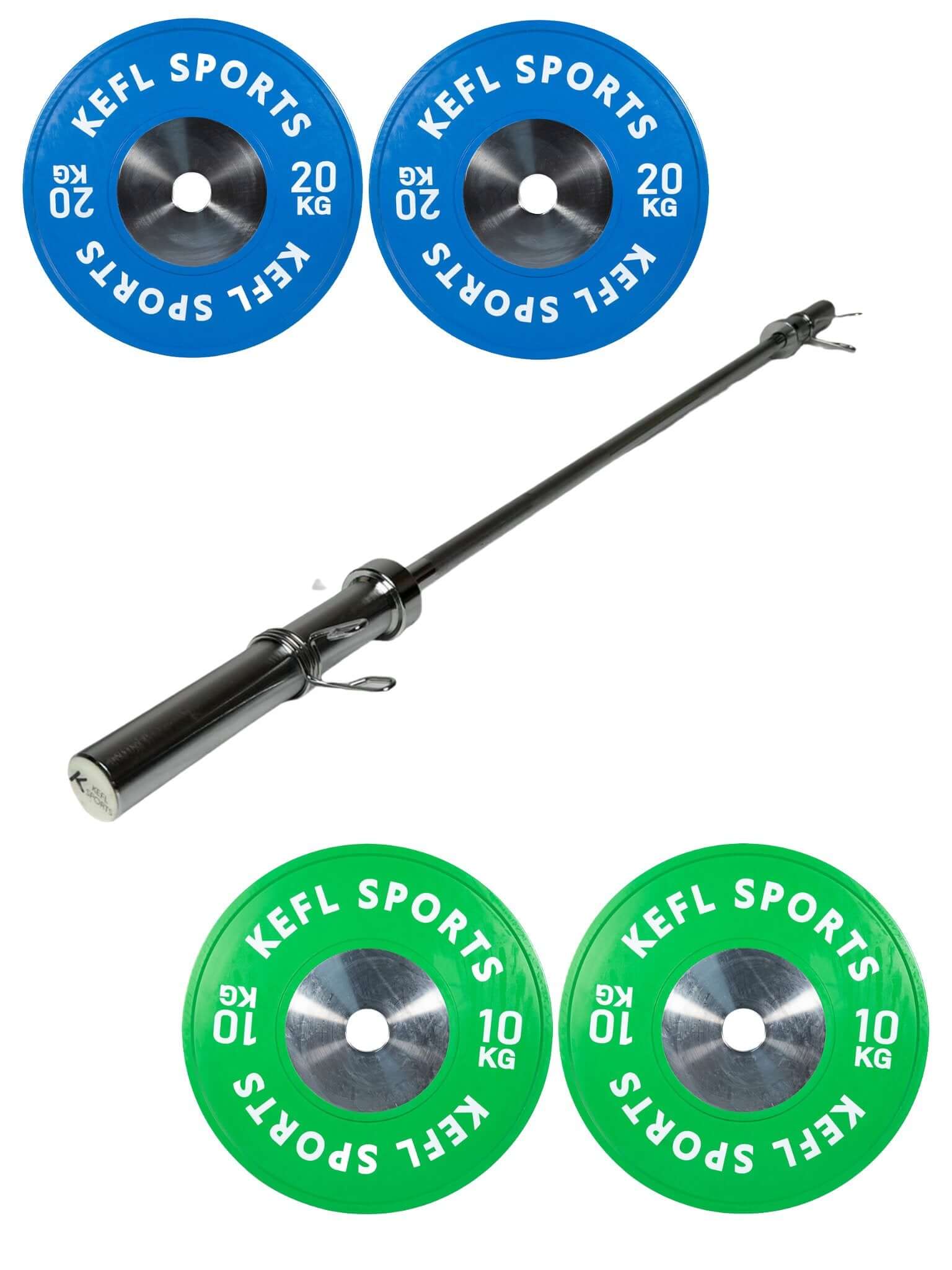 Olympic Straight Barbell & Chrome Strength Competition Bumper Plates Set