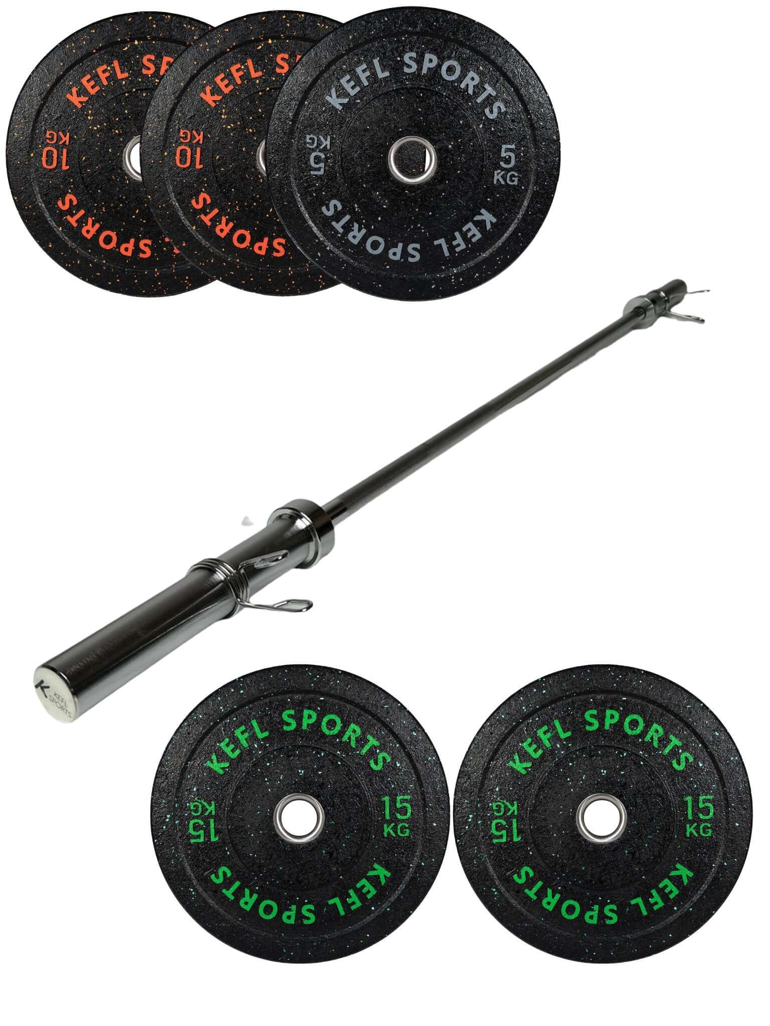 Olympic Straight Barbell & Colour Splashed Bumper Plates Set