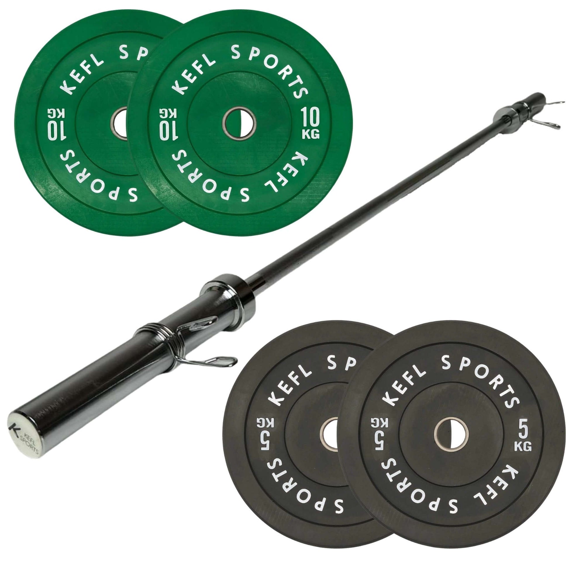 Olympic Straight Barbell & Coloured Bumper Plates Set